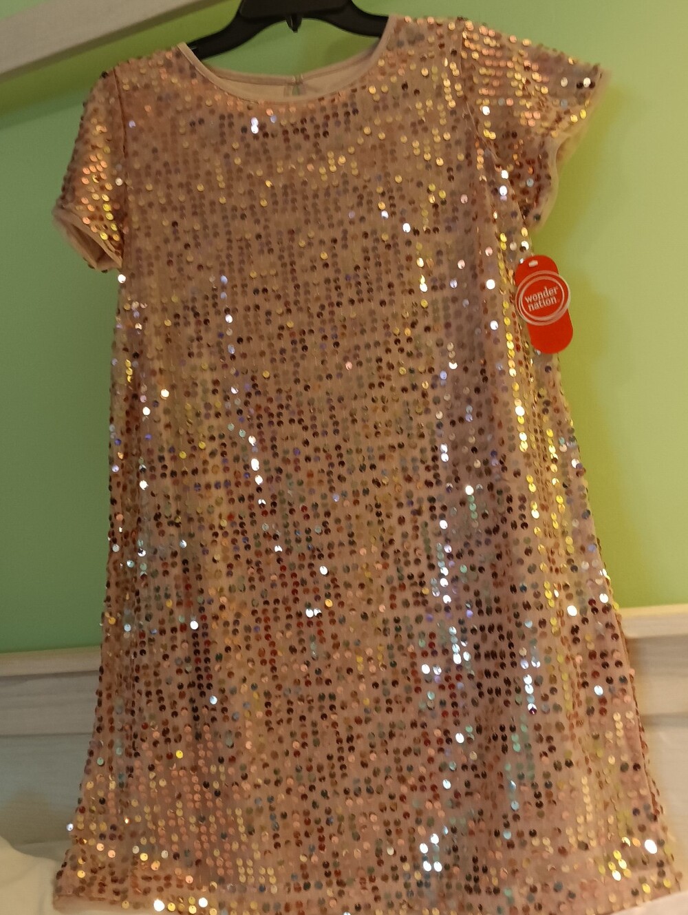 wonder nation Rose Gold Sequin Short Sleeve Party Dress XXL (18)